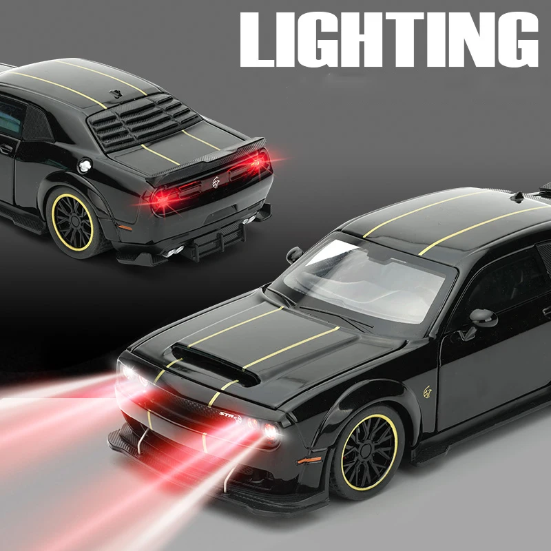Nouveau 1:32 Challenger SRT Hellcat 2024 modèle de voiture en alliage son et lumière retirer jouet pour enfants à collectionner cadeau d'anniversaire