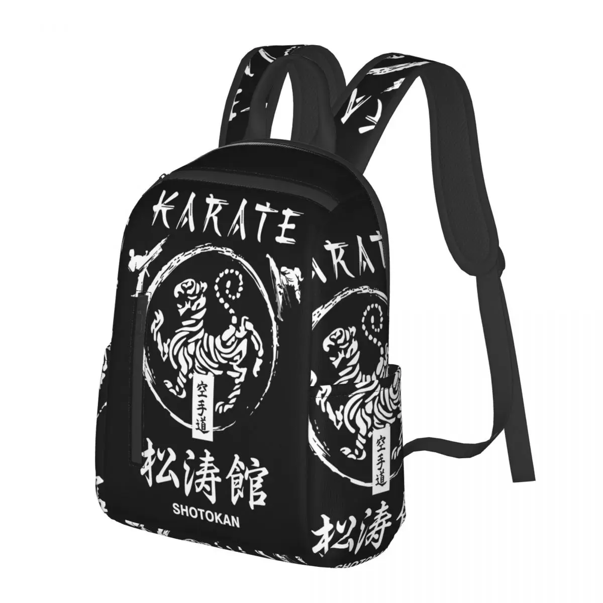Shotokan Karate Symbol And Kanji White Text Student Backpack School Bag Hiking Travel Daypack Men Women Bookbag Shoulder Bags