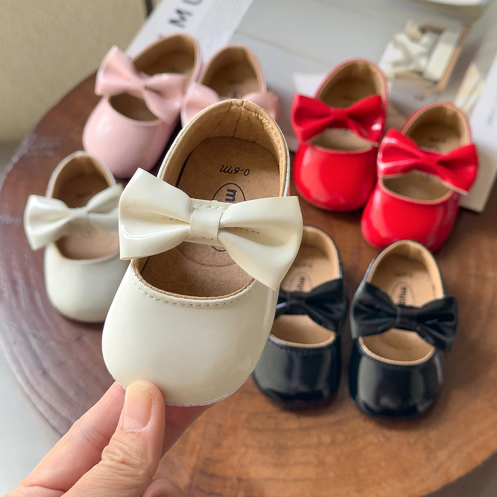 Newborn Baby Shoes Infant Girls Shoes PU Anti-slip Bowknot Classic Princess Dress Shoes Toddler First Walker Crib Shoe