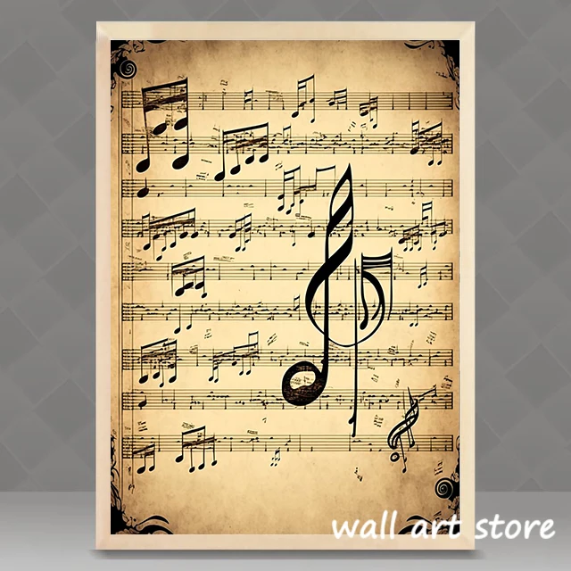 Vintage Abstract Sheet Music Poster Sound Happy Character Canvas Painting HD Print Wall Art Picture Living Room Bedroom Decor