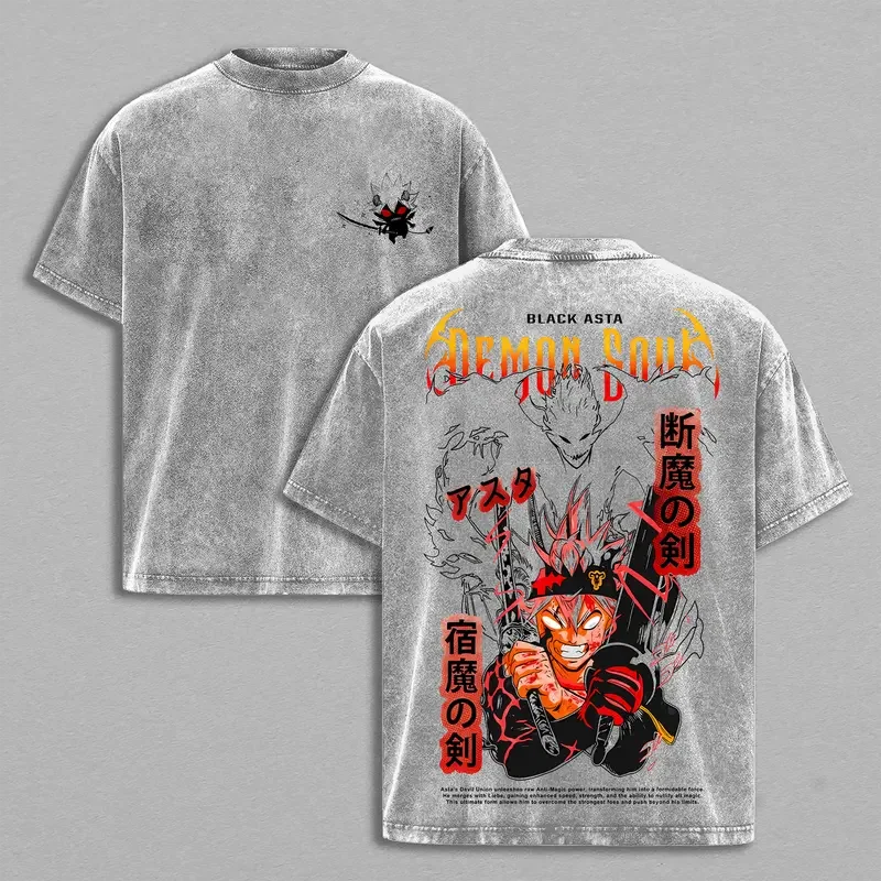 Anime Black Clover Asta Graphic T Shirt Men Short Sleeve Clothing Casual Cotton Tshirt Vintage Washed T-shirt Harajuku Male Tops