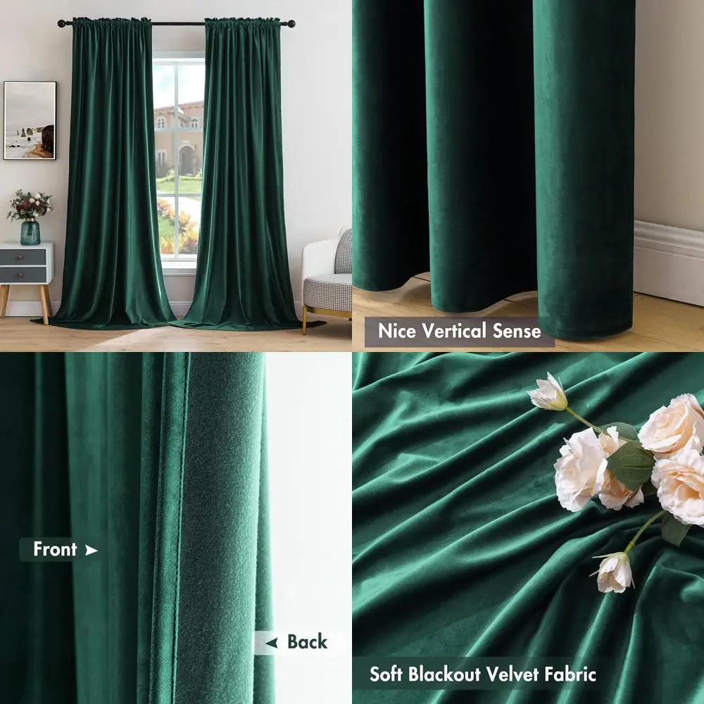 

Теплоизолированные изумрудно-зеленые бархатные шторы, 96 затемненых штор для дома, набор из 2 шт.