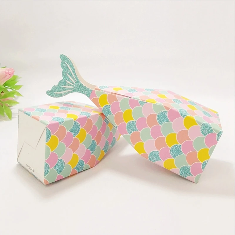 50Pcs Mermaid Tail Box Mermaid Candy Box Gift Package Boxes Treat Box For Children Birthdays Decorations Supplies