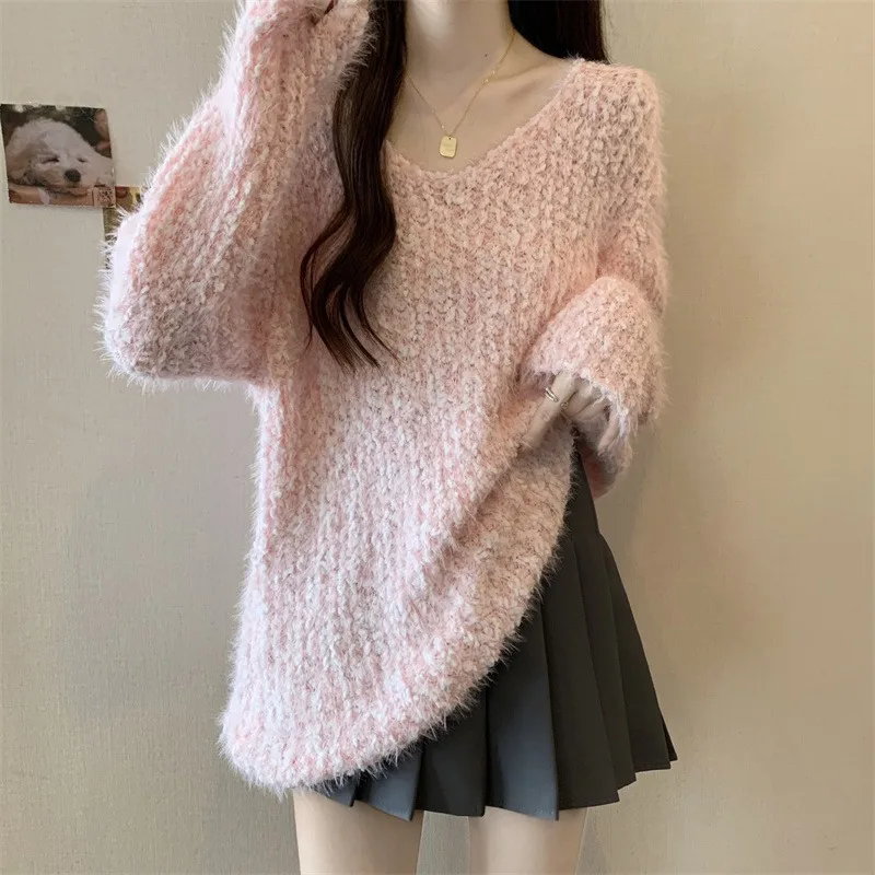 Flurry Pullovers Women Tender Soft Slouchy Korean Fashion Knitted Y2k Sweater Baggy Clothes All-match Tops Streetwear Gentle