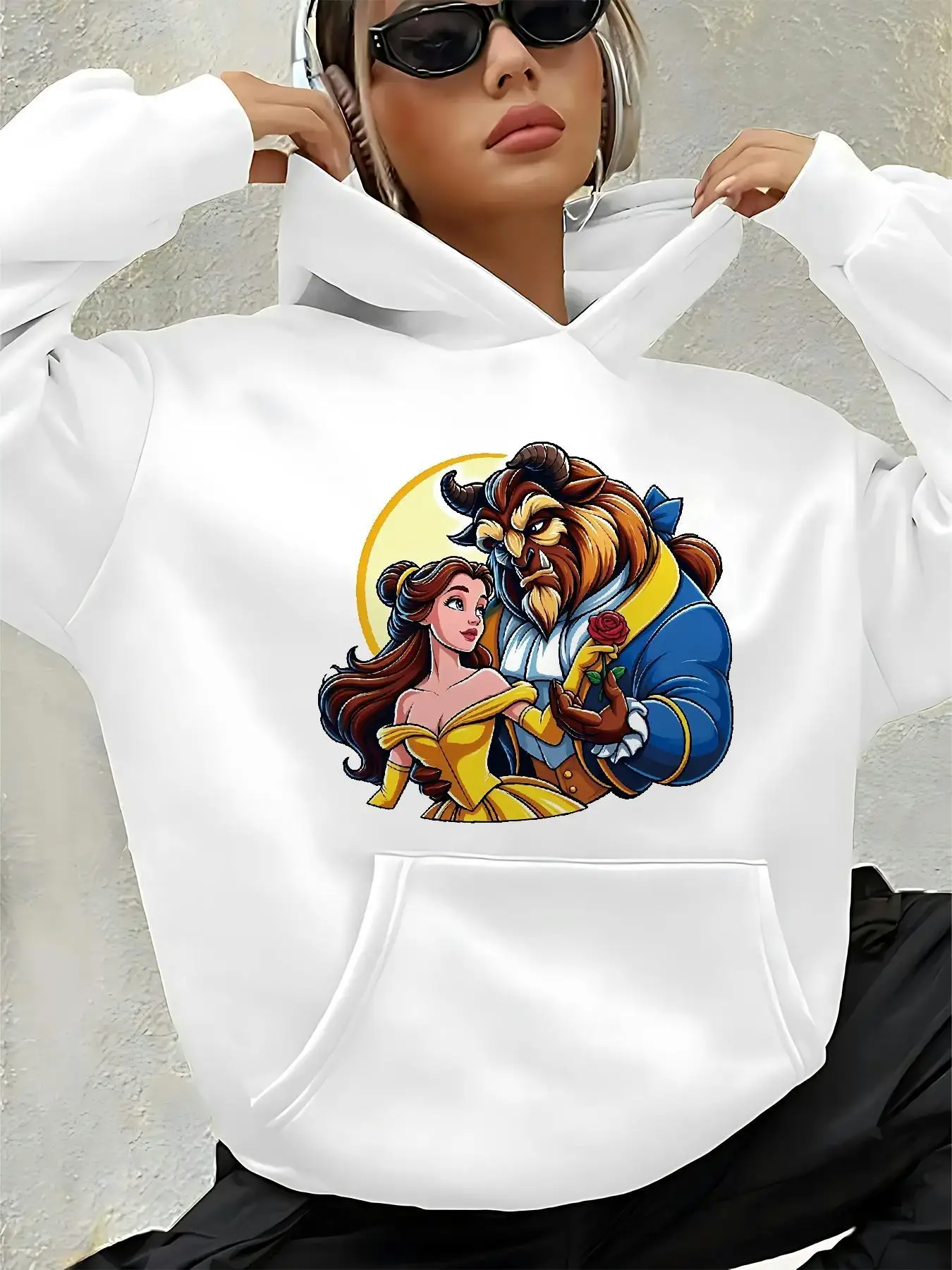

Женская флисовая толстовка с капюшоном Disney Beauty and The Beast на осень и зиму, свободная повседневная одежда унисекс большого размера