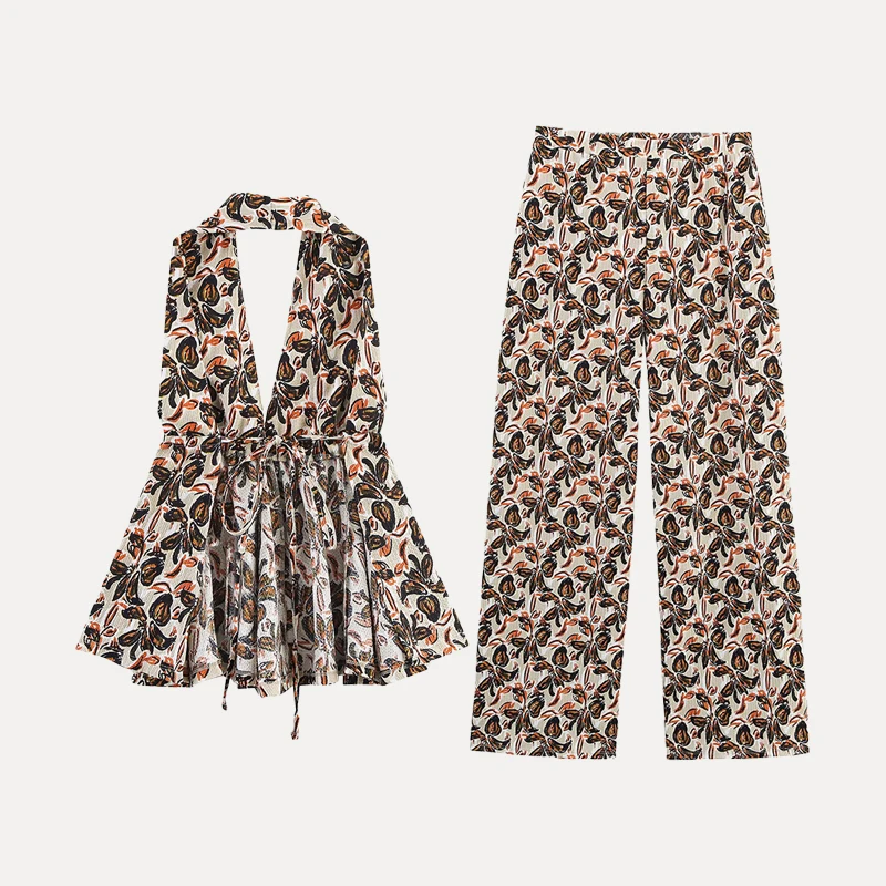

Z 2025 Summer New Women's Faion Set Ne Top Long Pants Polyester Fiber Student orm Work orm