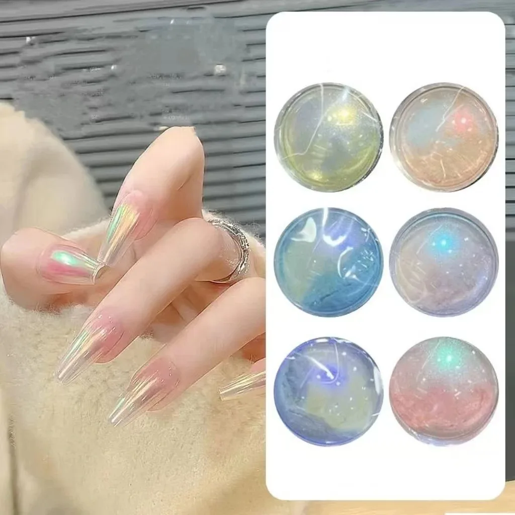 

6 bottles of Aurora Nail Powder: metallic mirror surface, holographic color-changing. Suitable for nail gel, oil paint, and drea