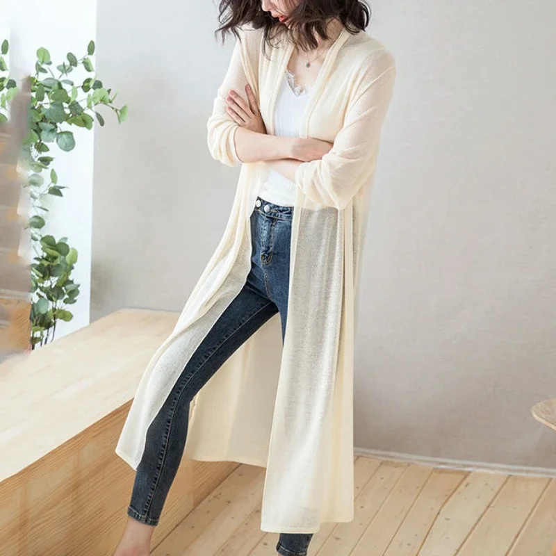 

2025 Y2K Women's Long Cardigan Lightweight Cover Up Korean Style Sun Protection Oversized Crochet Knitted Lace Beach Linen Coat
