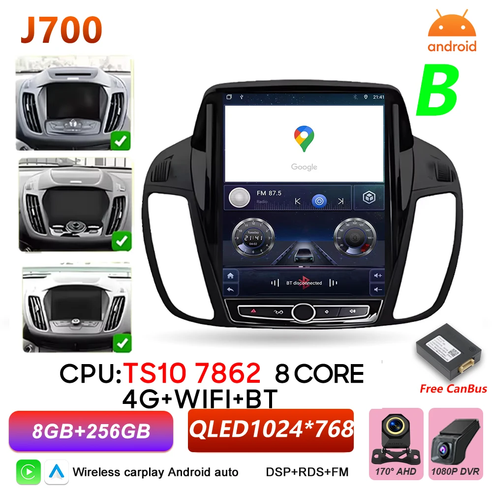 Android 16 autoradio voor Ford C-MAX Kuga 2 Escape 3 2012-2019 multimediaspeler draadloze Carplay BT Auto 5G stereo DSP RSD - afbeelding 1