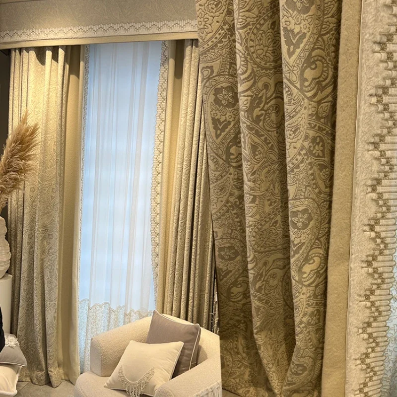 Curtains for Living Dining Room Bedroom New High-end French Cashmere Jacquard Chenille Cream Blackout