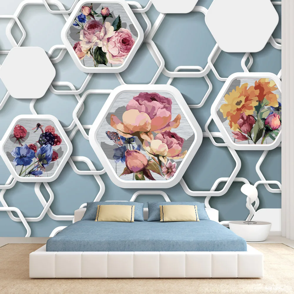 

Custom Removable Peel and Stick Wallpaper Accept for Bedroom Walls 3d Contact Wall Papers Home Decor Geometry Flower Covering