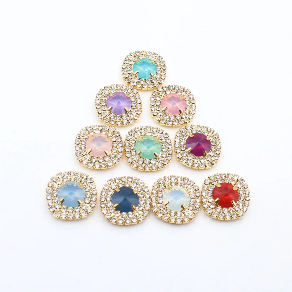 New 30 pieces 21MM Round Double Row Diamond Inlaid Protein Acrylic Four Hole Buttons DIY Sewable Clothing Bow Accessories