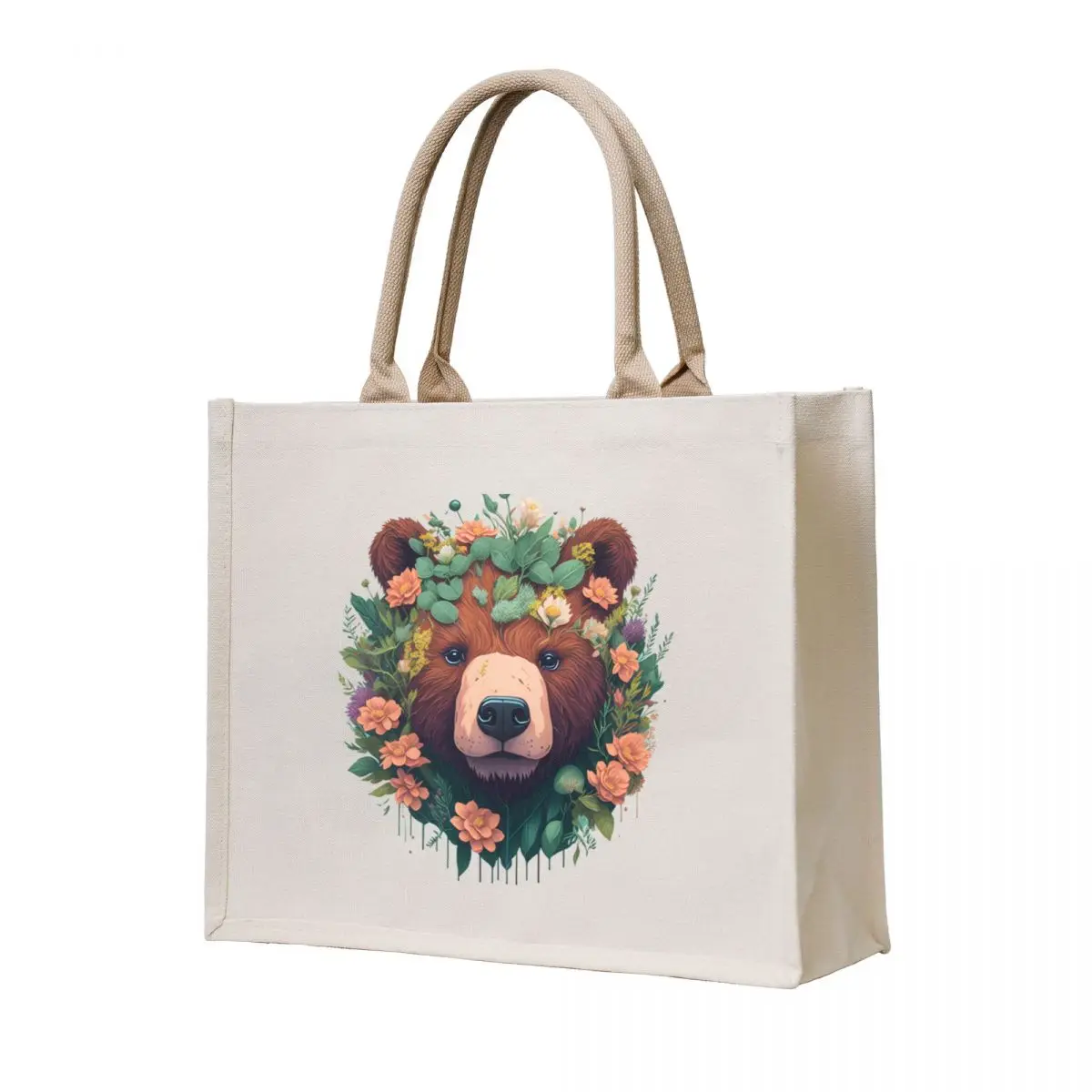 

Floral Elegance: Vintage Bear Adorned in Blossoms Tote Bag Canvas sacs de shopping Fabric bag