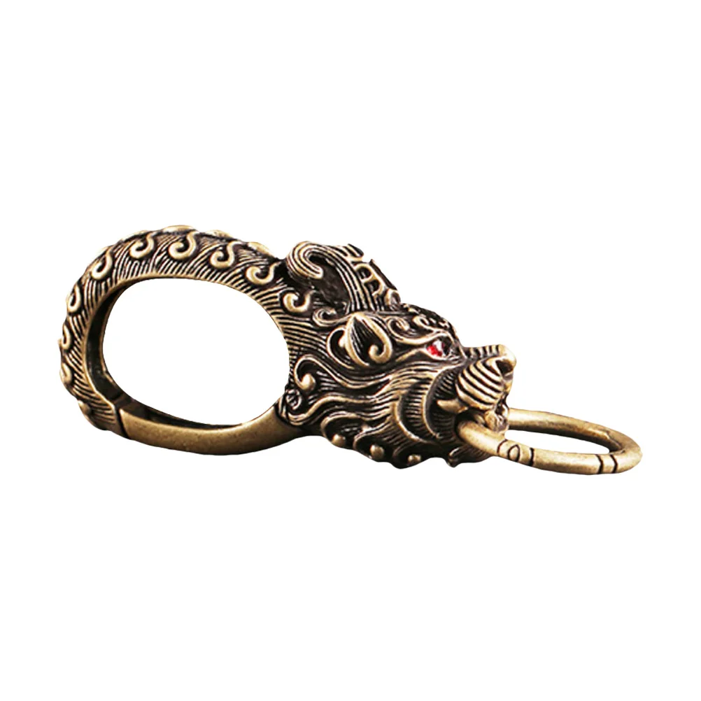 Carabiner Men Keychain Faucet Practical Vintage Brass Dragon Pendant Mother Keychains for