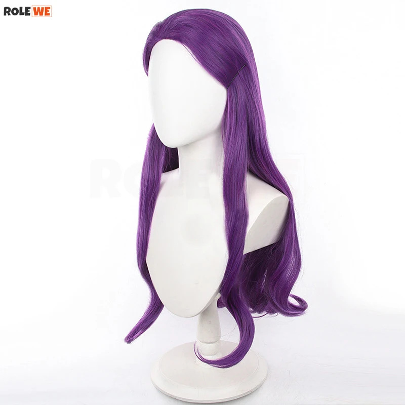 Anime Macht parrucca Cosplay cappello lungo viola riccio resistente al calore capelli sintetici parrucche per feste di Halloween + cappuccio per parrucca