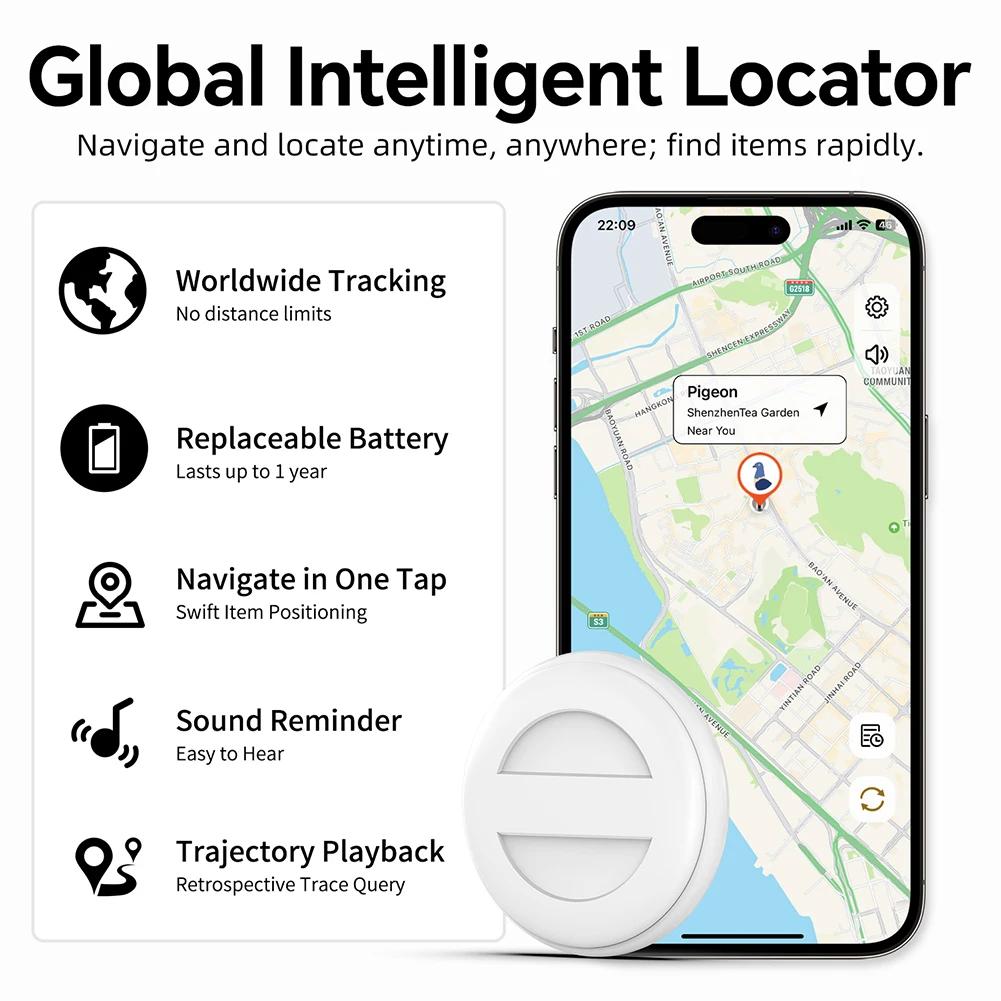 Drahtloser Mini-GPS-Tracker mit APP, globaler GPS-Positionierungs-Locator, intelligenter Anti-Verlust-Alarm, Artikelfinder für iOS/Android