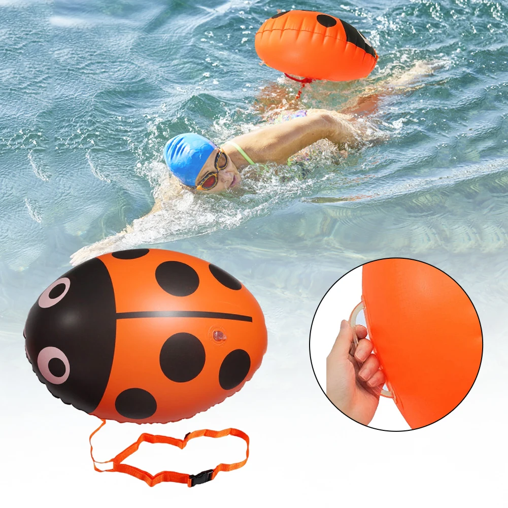 Inflatable Swimming Buoy Ladybug Tow PVC Float Dry Bag Double AirBag With Belt High Visibility Swimming Water Sport Safety Bag