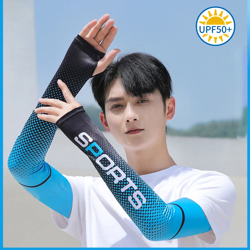 Cycling Ice Silk Arm Sleeves for Men Thumb Hole Fishing Hiking Golfing Cooling UV Protection Breathable Driving Sun Arm Covers