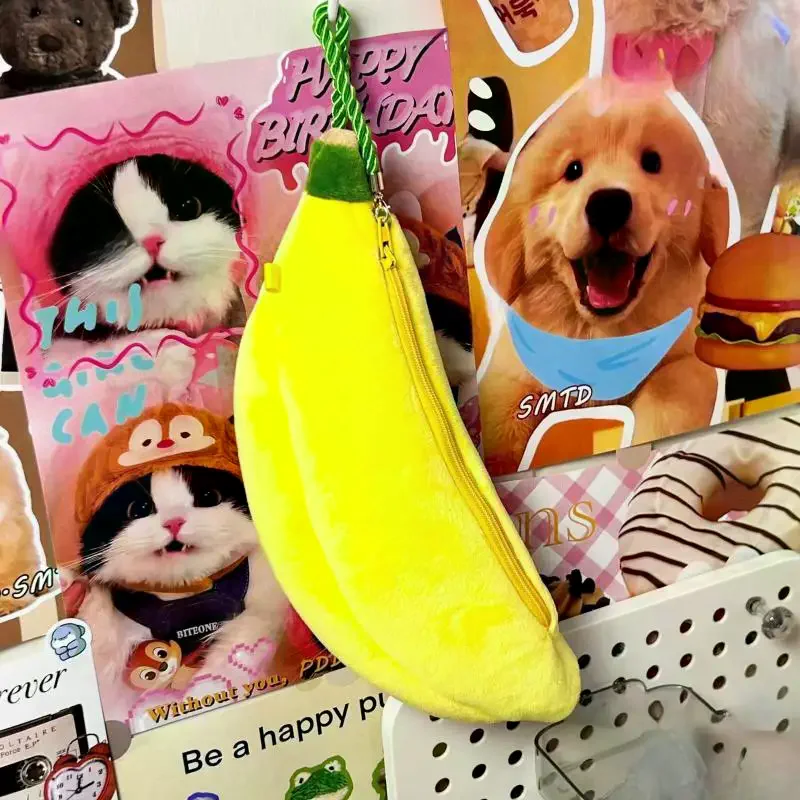 Cute Cartoon Banana Plush Pen Case Kawaii Simulated Fruit Stationery Bag Stationery Supplies Multi-functional Storage Bag