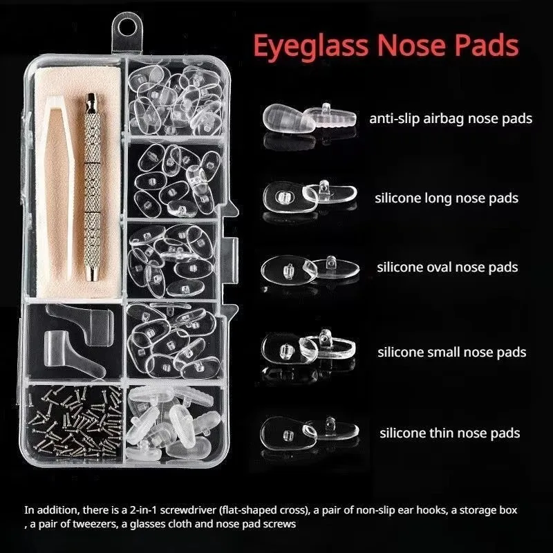 1set Eyeglass Silicone Nose Pads Sunglasses Glasses Repair Tools Set Kit with Screwdriver Eyeglasses Accessories