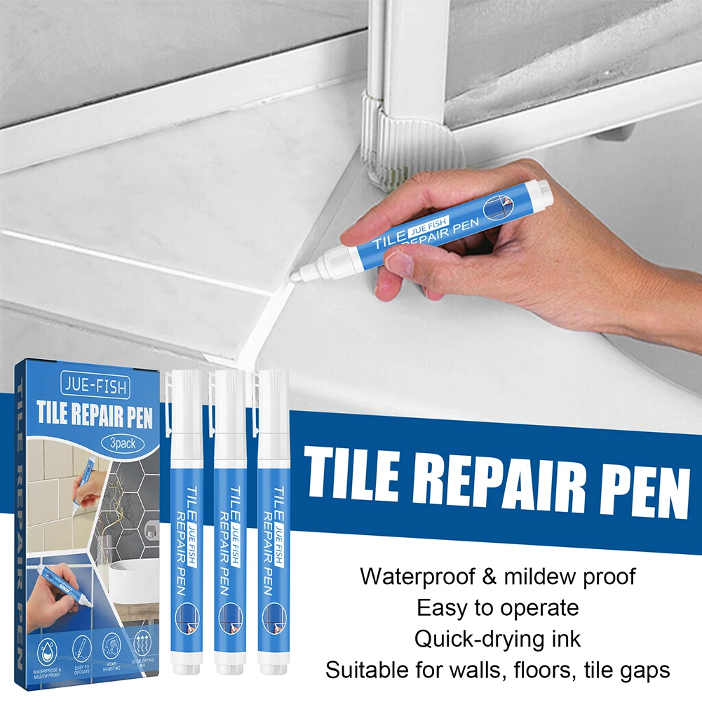 3pcs Grout Repair Pen Safety Wall Grout Restorer Pen Grout Pen White Tile Paint Marker Waterproof for Restoring Tile Wall Floor