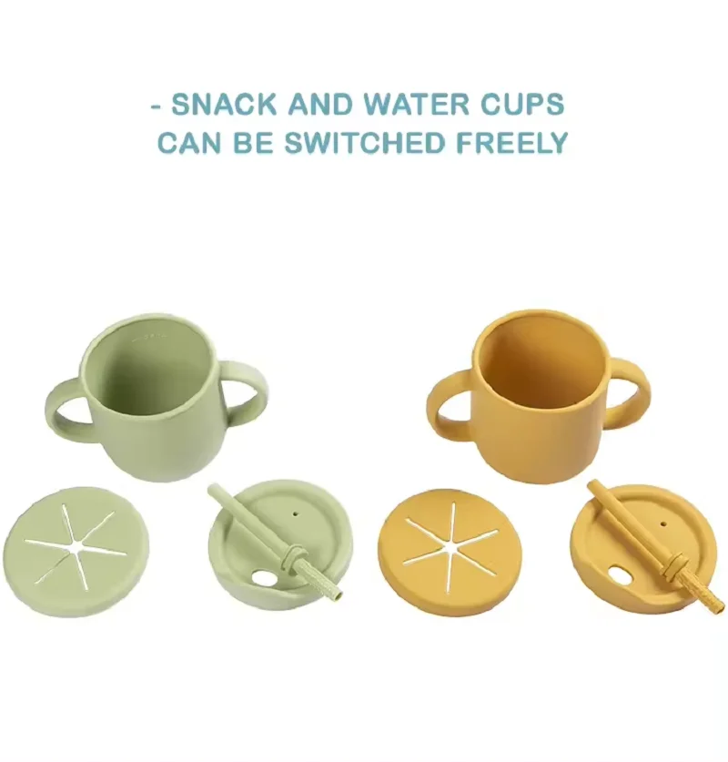 2 In 1 Bpa Free Baby Straw Cups Spill Proof Baby Snack Cup Food Grade Silicone Collapsible Cup No Spill Foldable Kids Water Cups