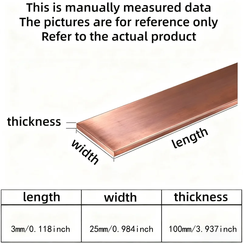 T2 المواد الخام النحاس الأحمر | 3 × 25 × 100 مم (0.1 بوصة × 1.0 بوصة × 3.9 بوصة) | لمسة نهائية ملونة موحدة | قابلية تشكيب ممتازة #2