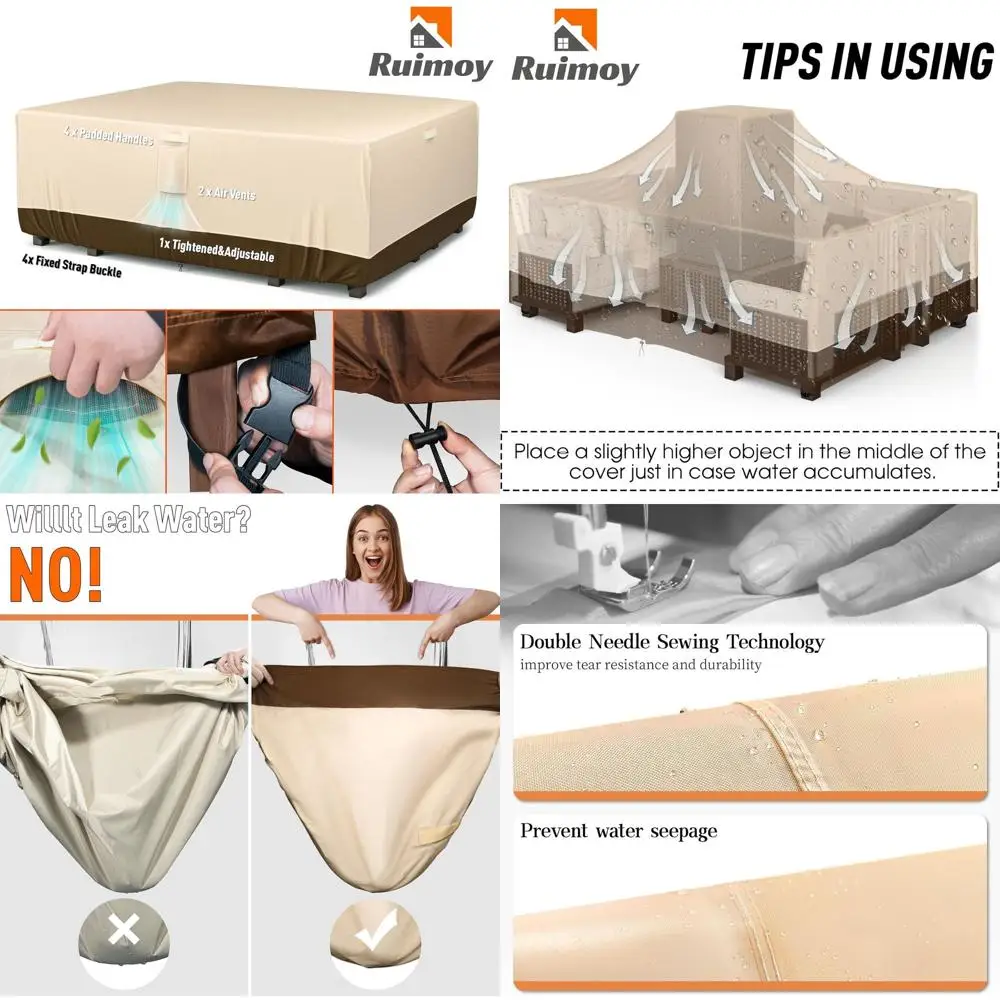 

Водонепроницаемый чехол для уличной мебели для патио, сверхмощный 600D, 128 x 82 Вт x 28 часов, коричневый