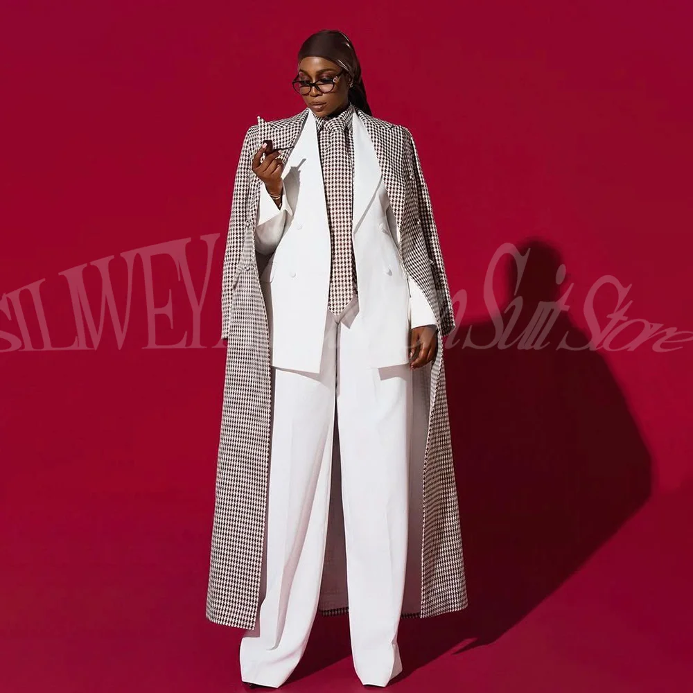 

Fashion Houndstooth Female Suit Coat 3 Pieces Blazer Jacket Pants High-end Smart Casual Chic Outfits Conjuntos De Pantalones