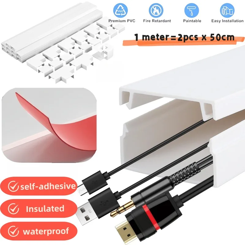 Cubiertas de cables, corrector de cables pintable, ocultador de cables, organizador de gestión de caminos, fundas de cables de canal de canal de canalización de pvc