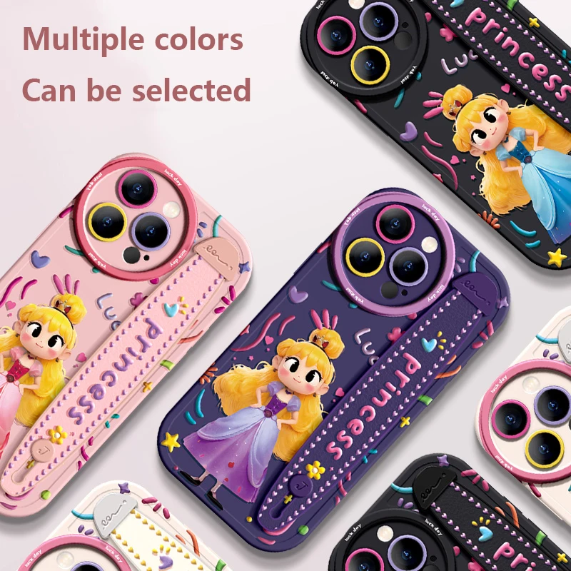 Deluxe Wrist Band Bracket Applicable Iphone 15 14 13 12 11 Pro Max X XR Xs Soft Silicone Cell Phone Case A Princess Wth A Crown