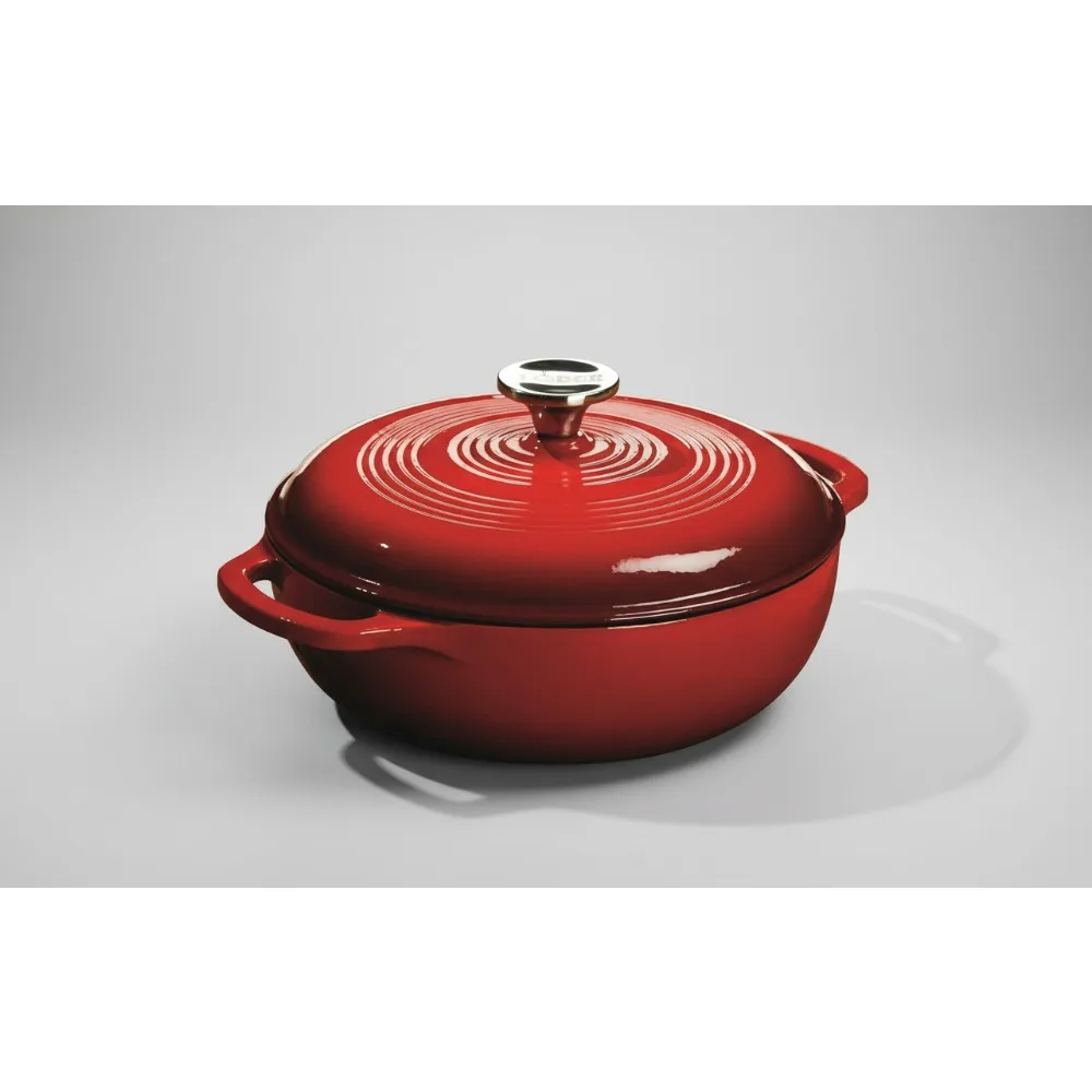 

3 Quart Enameled Cast Iron Dutch Oven with Lid - Oven Safe 500°F, Stovetop Use for Cooking & Baking - Island Spice Red