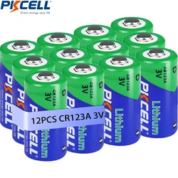 12PC PKCELL CR123A 3V Lithium Battery 3 Volt CR17345 CR123 123A 123 Non-Rechargeable Batteries for Photo Camera Flashlight