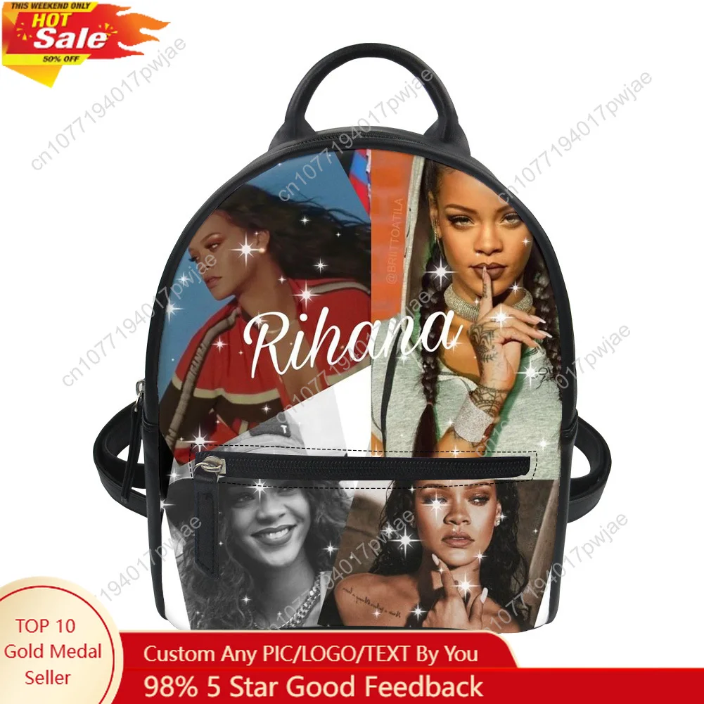 R-Rihanna Hip-hop Rapper Custom Mini Small Backpack Purse Carter Schoolbags Double Shoulder Bag Mini Daypack Leather Travel Bag