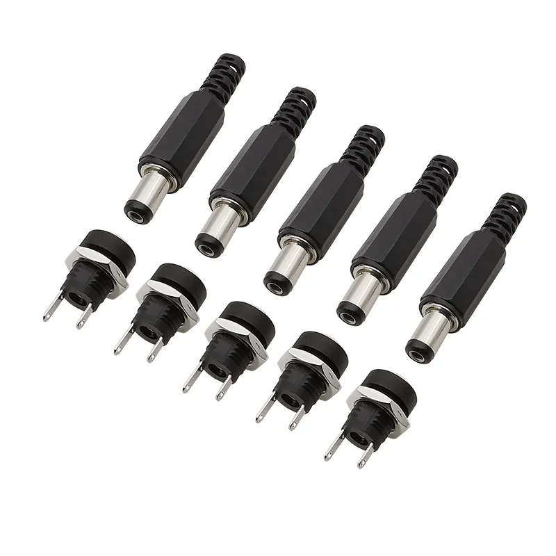 5.5x2.1mm DC Power Plug Jack DC Power Male Female Socket Nut Panel Mount DIY Adapter Soldering Wire Connector DC-022B 5.5x2.1mm