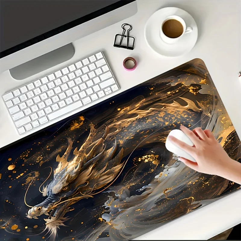 웅장한 검은 용 디자인 마우스 패드 대형 고무 미끄럼 방지 책상 액세서리 사무실 및 게이머 키보드 장식 매트용 마우스패드