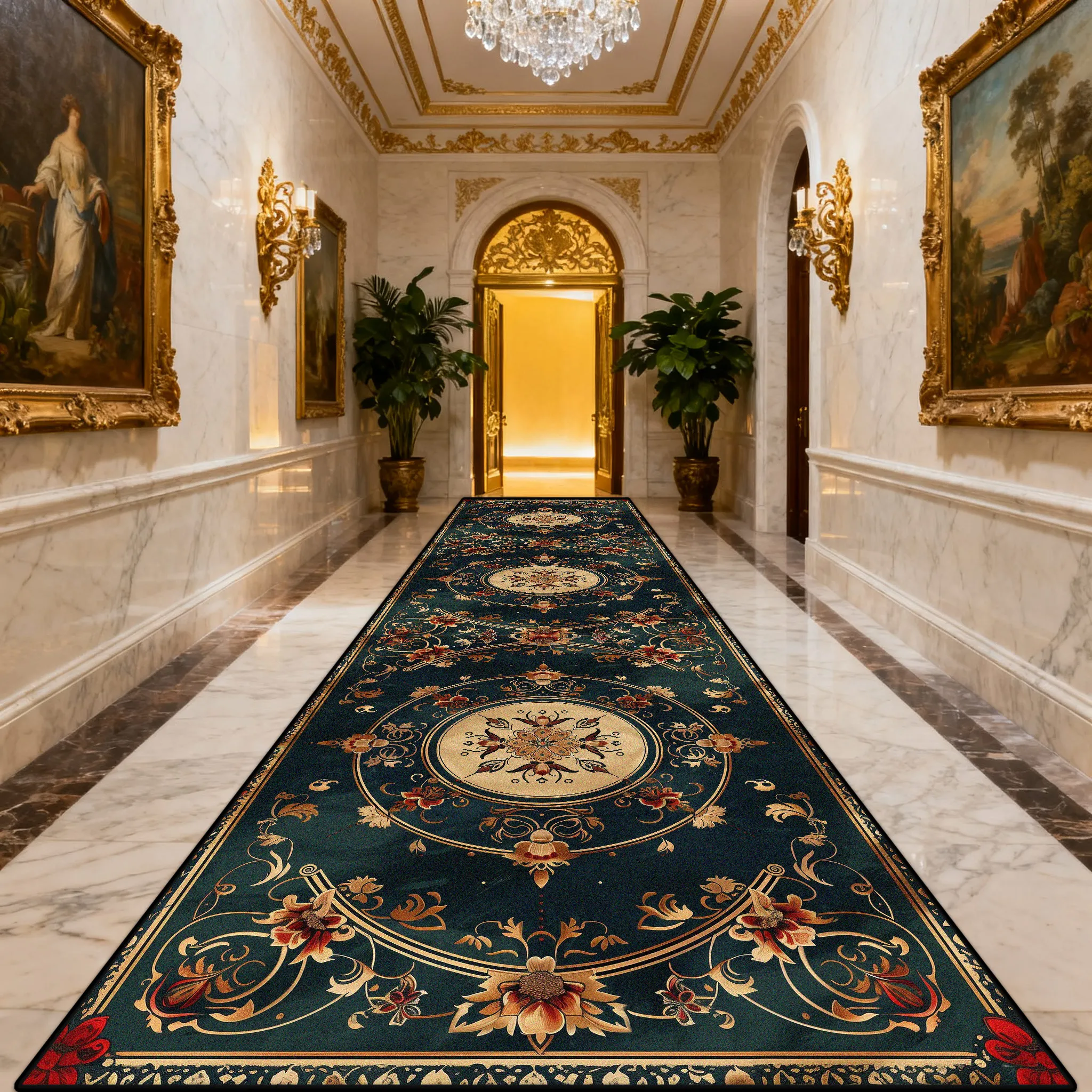 Retro Persian European Long Runner Corridor Carpet Luxury Bohemia Decoration Hallway Aisle Rug Non-slip Lobby Stairway Floor Mat
