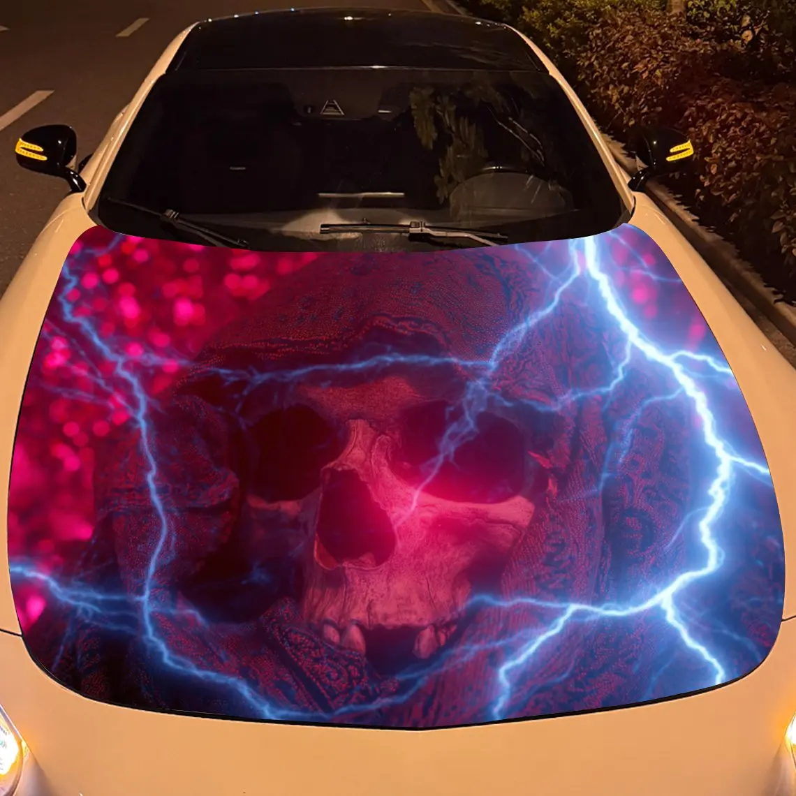 ฝากระโปรงรถลายโครงกระดูกมีฮู้ด - วัสดุพีวีซีกันน้ำ ติดตั้งง่ายด้วยตัวเอง ป้องกันรอยขีดข่วน เหมาะสำหรับรถยนต์ รถ SUV รถบรรทุก - คุณภาพเยี่ยม