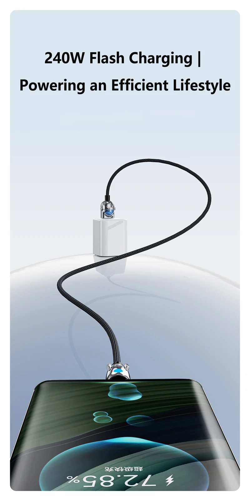 240W Schnellladekabel, geflochtenes Datenkabel, universelles Android- und USB-C-Schnellladekabel, U-zu-C, reines Kupfer, für Android, iPhone 15, 17 – Detail 5