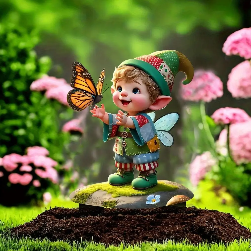 الاكريليك الصبي فراشة الأرض بطاقة الإدراج لطيف الإبداعية حديقة الطابق المقابس متعددة الوظائف الكرتون الصبي تمثال النحت