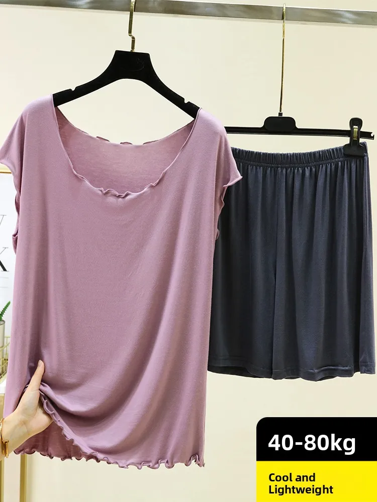 Modal Loose Fly  Nightgown Set Women Summer Thin Sleeveless Home Clothes Casual plus Size T-shirt Shorts Suit