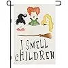 I Smell Children Halloween Garden Flag 12x18 Inch Small Burlap, Spooky Ghost Sanderson Sisters Broom Parking Witches Only Si llz