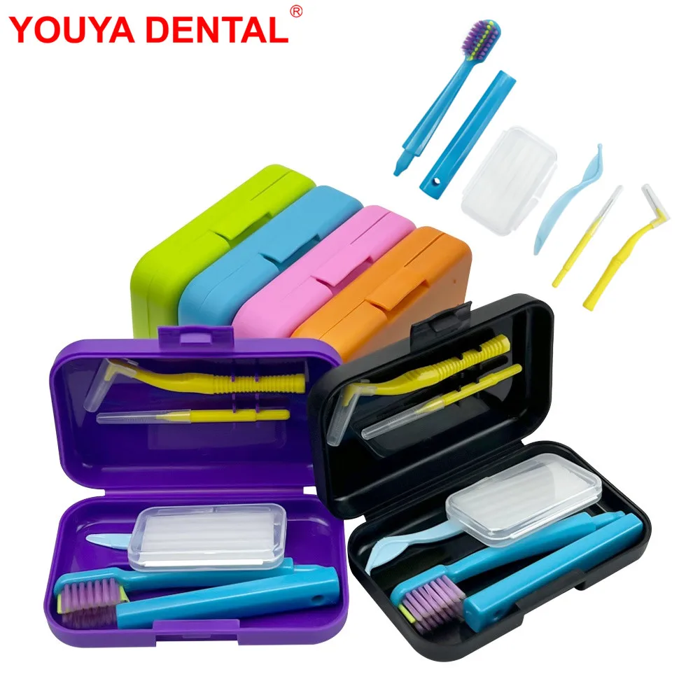 

Orthodontic Oral Care Kits Folding Travel Toothbrush Case Interdental Brush Foldable Toothbrushes Ortho Wax Teeth Whitening Tool