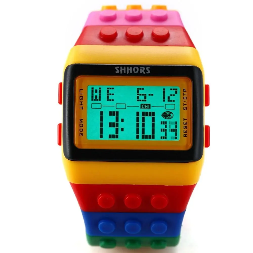 SHHORS cyfrowy budzik LCD damski męski blokujący Stopwatch gumowy zegarek sportowy LED091