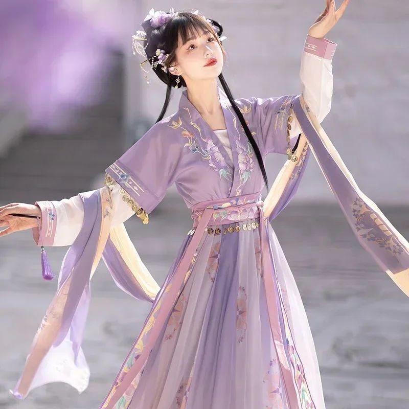 

Китайское платье Hanfu, женское традиционное стандартное танцевальное платье Hanfu фиолетового, синего, зеленого цветов