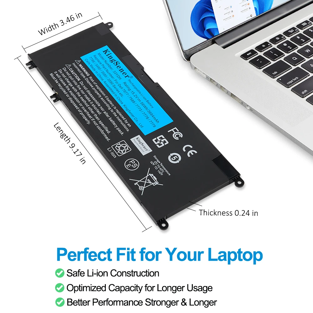 KingSener 15.2V 56WH 33YDH بطارية كمبيوتر محمول لديل انسبايرون 17 7778 7779 7773 15 7577 G3 15 3579 5587 17 3779 7588 P30E سلسلة #4
