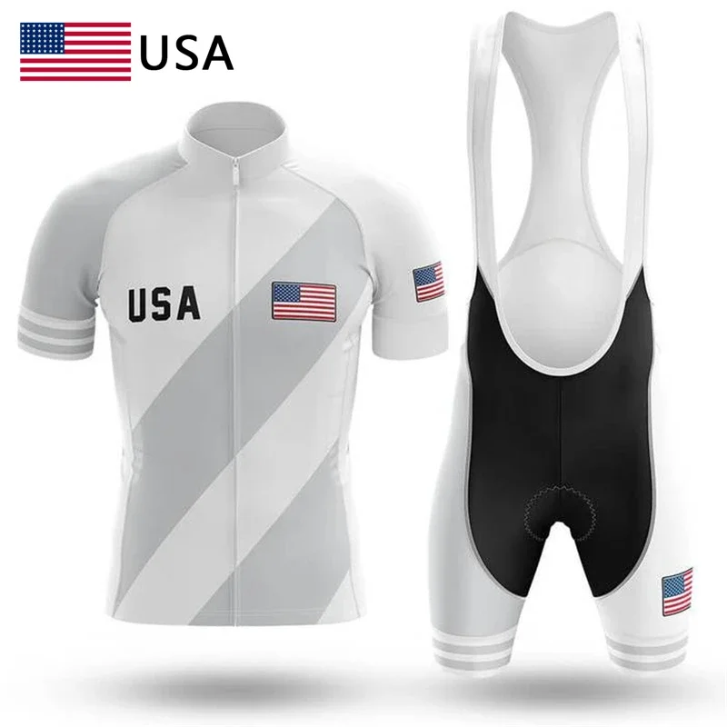 USA 2022 Pro Team Summer Cycling Jersey Set Bicycle Clothing Breathable Men's Short Sleeve Shirt Bike Bib Shorts 19D Gel Pad