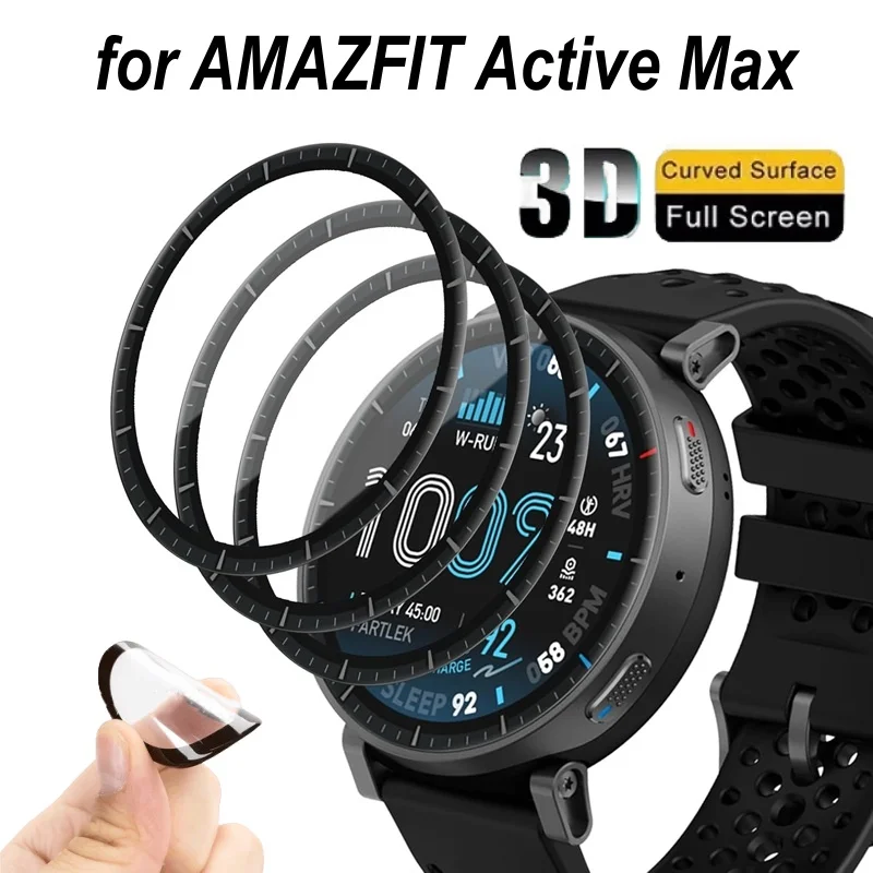 Protetor de tela com borda curvada 3D, 100 peças, para amazfit active max, relógio inteligente, película protetora de cobertura completa