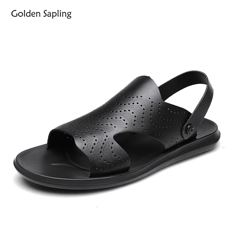 

Golden Sapling Men's Sandals Fashion Summer Shoes Casual Beach Flats Genuine Leather Sandal Men Leisure Party Shoe Business Flat