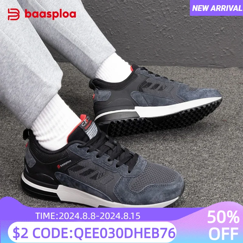 

Baasploa Men Sport Shoes New Fashion Mesh Breathable Casual Sneakers Male Lightweight Walking Shoes Tenis Antiskid Lace-Up